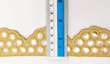 Beige Mirror Trim, Kutch Embroidered Navratri Garba Dress Trim Bridal Lace, Indian Sari Border 40 mm Wide Trim Per Yard